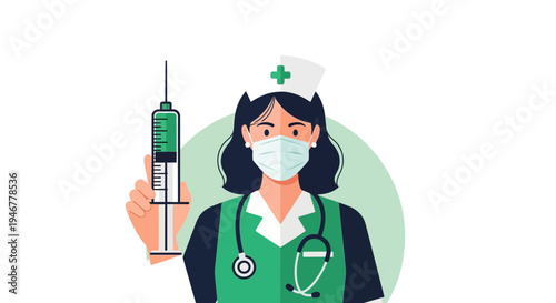 Medical Professional Holding Injection Ready For Vaccination In Healthcare Illustration