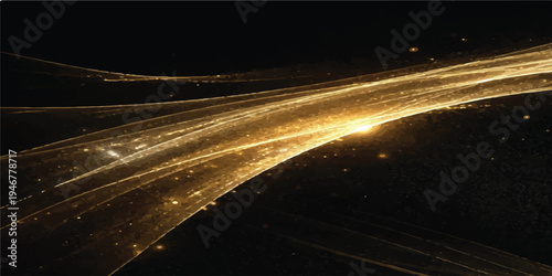 Golden luminous energy trails with sparkling particles on a dark textured background, abstract design element, gold background, luxury background, elegant background
