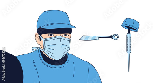 Medical Professional Illustration Showing Surgical Tools, Modern Design, Flat Illustration Style