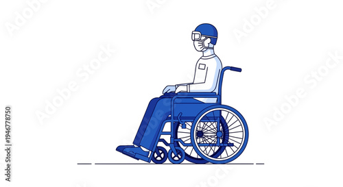 Medical Professional In Wheelchair Wearing Protective Gear Against Disease Illustration