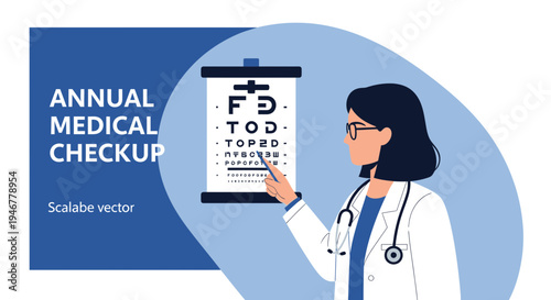 Medical Professional Performing Annual Eye Exam Checking Vision Of Patient Illustrated Vector