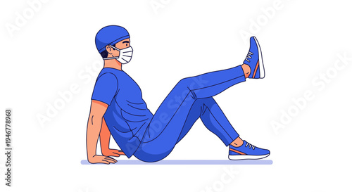 Medical Professional Performing Exercise While Wearing Mask in Artistic Illustration
