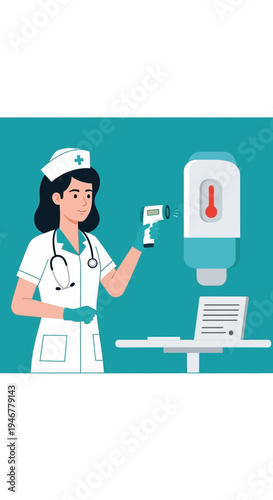 Medical Professional Performing Temperature Checks and Sanitation for Patient Safety and