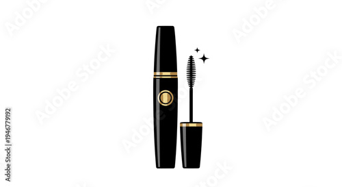 Black mascara tube and wand isolated.