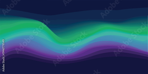 Abstract colorful aurora waves on dark blue background, futuristic fluid design for digital art and modern graphics, graphic background, purple background, green background