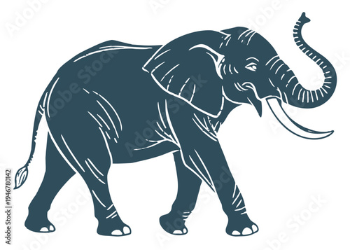 A majestic gray elephant with large tusks standing on all fours. isolated on transparent background, isolated on white background, Vector