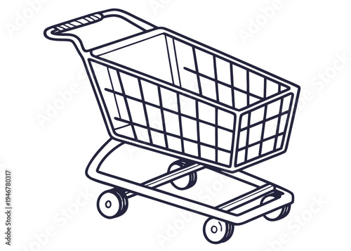 A black and white illustration of a shopping cart with two wheels and a handle. isolated on transparent background, isolated on white background, Vector