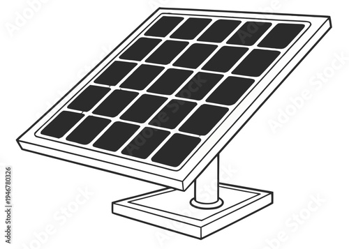 A modern solar panel system mounted on a sturdy metal stand in a sunny outdoor setting isolated on transparent background, isolated on white background, Vector
