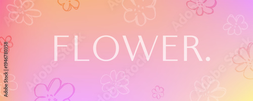 Trendy peach pink fuzz gradient background with flowers. Summer soft template with place for your text. Vector illustration for your graphic design, banner, poster