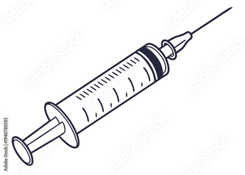 A detailed illustration of a syringe with a needle attached, showing measurement markings. isolated on transparent background, isolated on white background, Vector