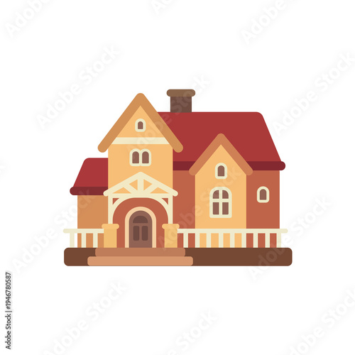 Cute Vintage House Illustration – Colorful Residential Home Cartoon Vector
