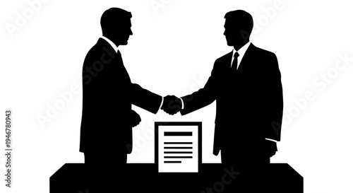 Businessmen shaking hands over contract, agreement, partnership, deal, success, teamwork, silhouette