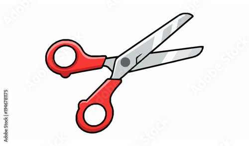Cartoon scissors icon with red handles simple cutting tool vector illustration isolated