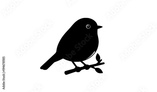 Cute robin bird perched on branch side view cartoon vector illustration isolated