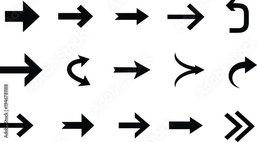 A collection of various black arrow symbols on a white background