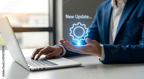 Man Using Laptop for Software Update and Digital Technology Innovation