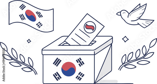 South Korea voting day with ballot box and dove flag