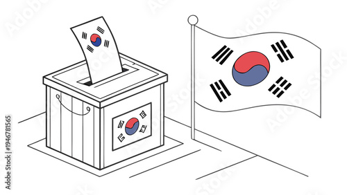 South Korea local election ballot box with flag voting