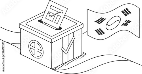 South Korea local election day with ballot box and flag voting