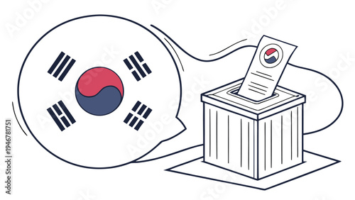 South Korea democratic election concept with ballot box and national flag voting