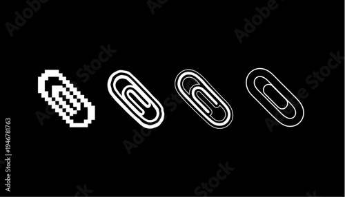 Set of Paper Clip Icons in Pixel Art and Minimalist Line Style
