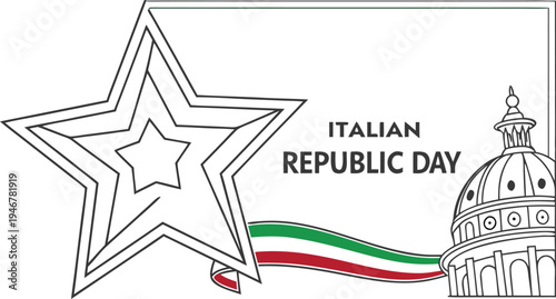 Italian republic day with national star and italian flag ribbon national day italy