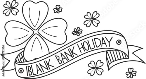 Black shamrock bank holiday with shamrocks and banner black and white Ireland St. Patrick's Day