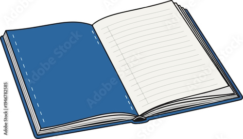 An open blue book with blank lined pages