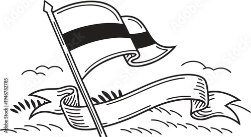 Photos Estonia flag day with estonian flag and ribbon black and white line ribbon
