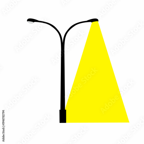 Vector illustration of a street light with yellow light on a white background. The concept of two lights, one on and one broken.