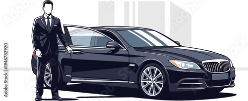 Professional driver opens car door, ready to assist