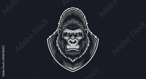 Close-up illustration of a menacing ape's face with intense eyes, set against a dark background