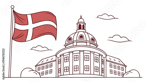 Denmark constitution day with flag and building red and white