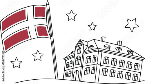 Denmark constitution day patriotic concept with danish flag and building