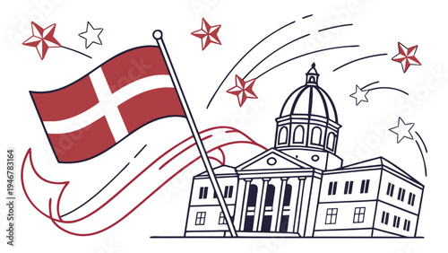 Denmark Constitution Day celebration with flag and building 1