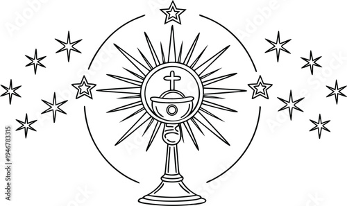Corpus Domini religious symbol with monstrance sunburst and stars