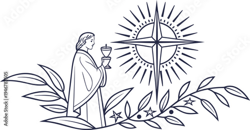 Corpus Christi celebration with sacred host and cross sunburst leaves