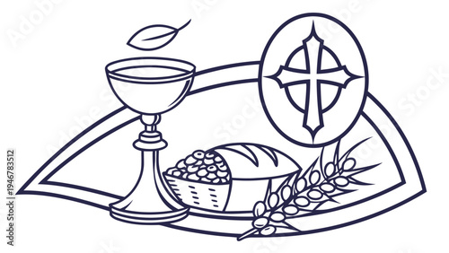 Corpus Christi celebration concept with sacred chalice bread and grape