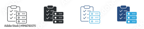 Database checklist icon set. Data management and verification concept. Vector illustration.