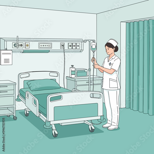 Medical Professional Preparing Intravenous Drip in Hospital Room for Patient Care and Health