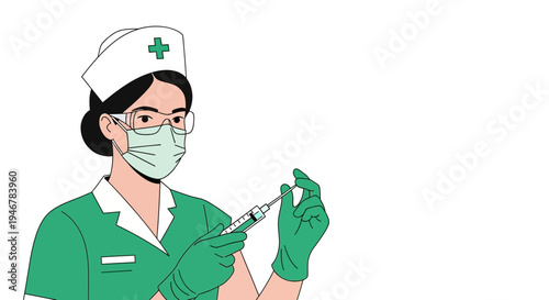 Medical Professional Preparing Syringe for Injection with Protective Gear