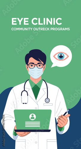 Medical Professional Promoting Eye Health Services With Community Programs And Digital Tools