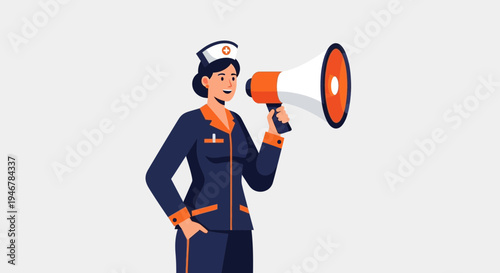 Medical Professional Promoting Healthcare Information with Megaphone for Public Announcements