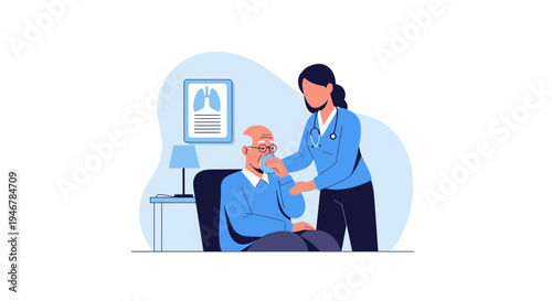 Medical Professional Providing Care To Senior Patient, Healthcare Illustration Style