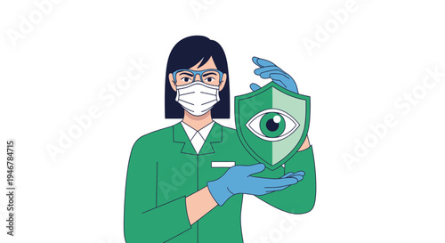 Medical Professional Protecting Sight With Eye-Shaped Shield: Healthcare Illustration