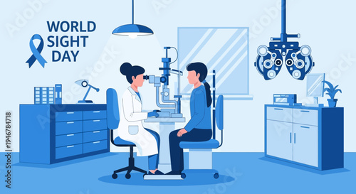 Medical Professional Providing Eye Examination on World Sight Day in Modern Clinic