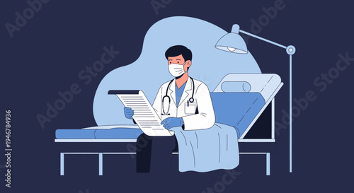 Medical Professional Reading Patient Charts During a Consultation in a Healthcare Setting