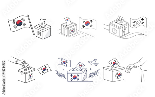 South korean flag and ballot box voting election