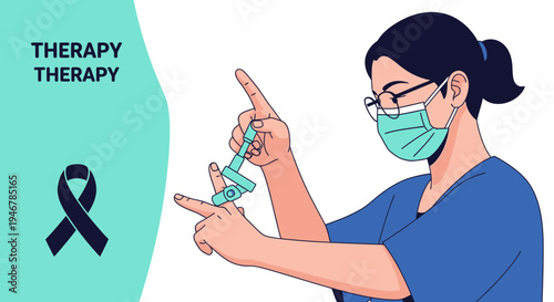 Medical Professional Using a Device with a Dark Ribbon Represents Hope and Support for Patients