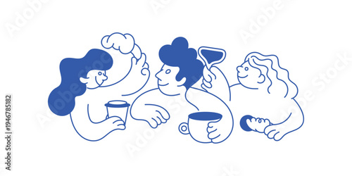 Vector hand-drawn illustration featuring a sketchy doodle style, for branding, posters and banners, funny cartoon illustrations with smiling character, coffee cup mascot